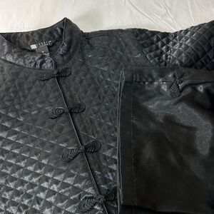 Vtg Carole Little Intimates Loungewear Set Quilted Bed Jacket Satin Pant Black M